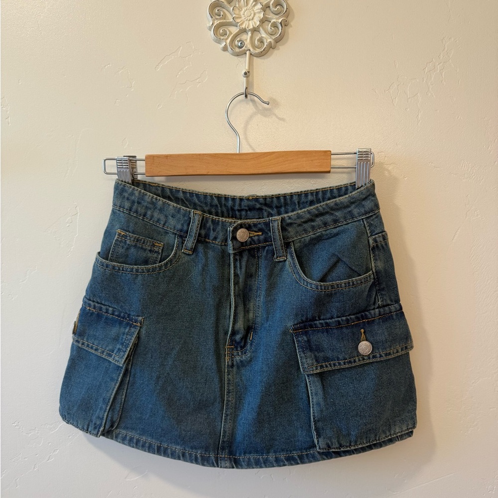 Denim Mini Skirt with Pockets